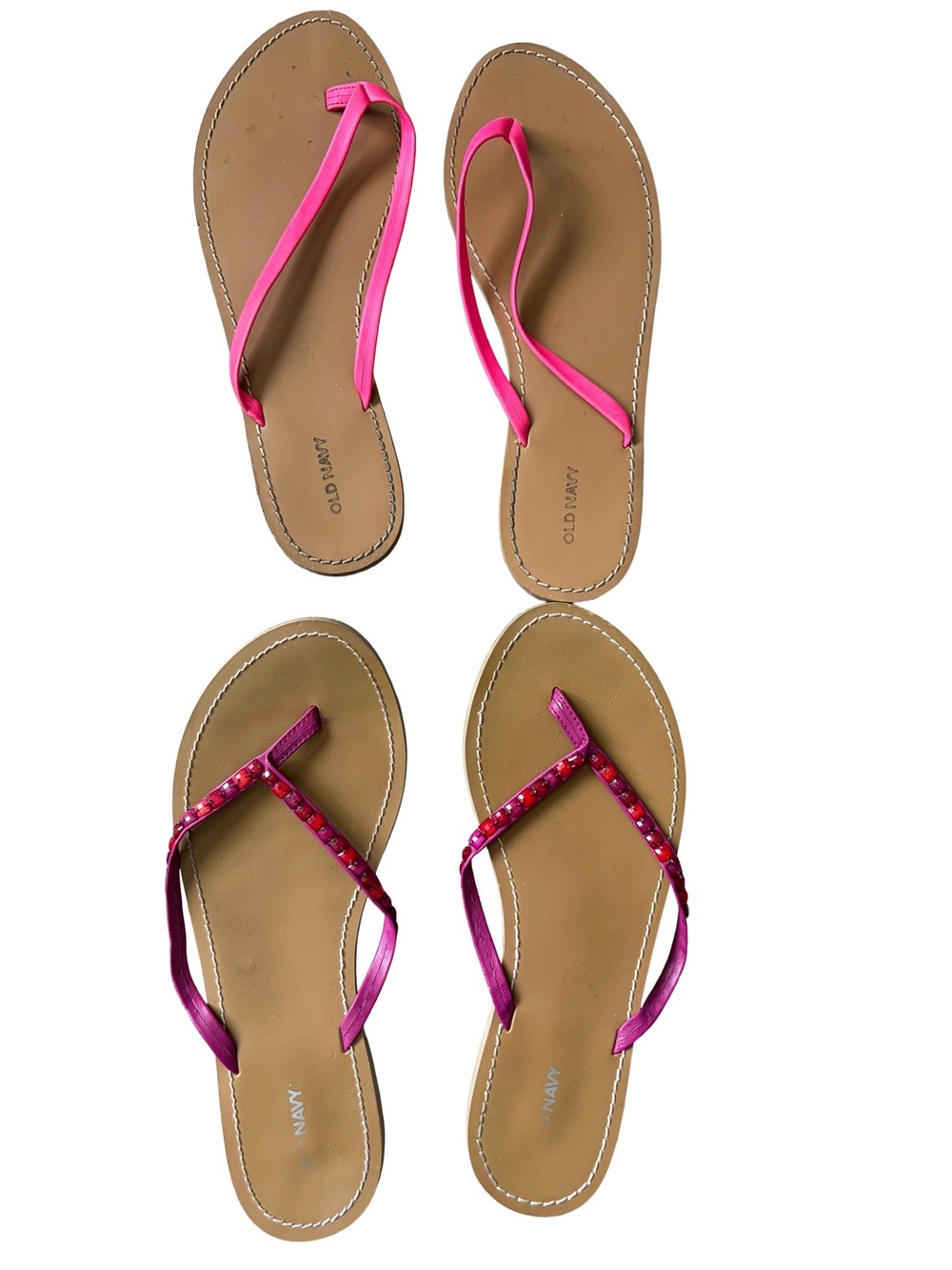 2 PAIRS Old Navy Women's Bright Pink and Magenta Strap Thong Sandals
